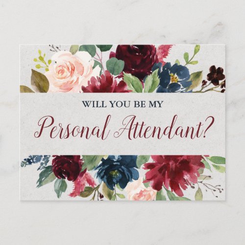 Marsala  Navy Floral Personal Attendant Proposal Postcard