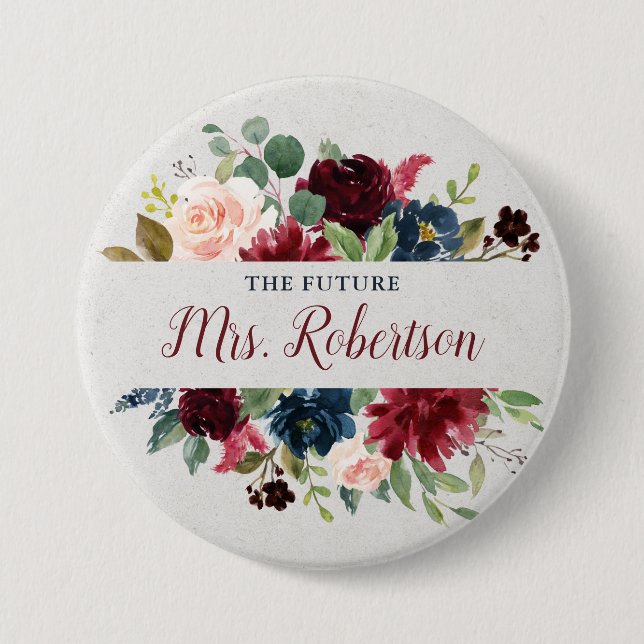 Marsala & Navy Floral Personalized Future Mrs Button (Front)