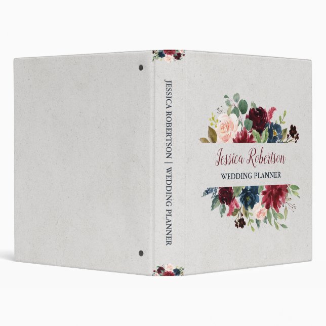 Marsala & Navy Floral Personalized Organizing 3 Ring Binder (Background)
