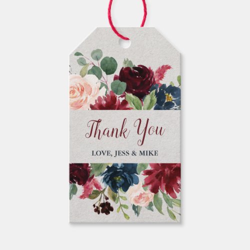 Marsala  Navy Floral Personalized Thank You Gift Tags