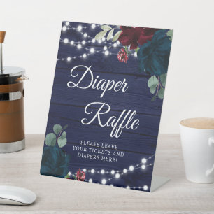 Marsala & Navy Floral Rustic Diaper Raffle Sign