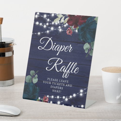 Marsala  Navy Floral Rustic Diaper Raffle Sign