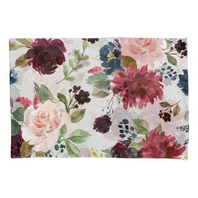Marsala & Navy Floral Shabby Chic Bedding Custom Pillow Case (Front)