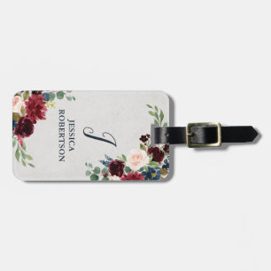 Marsala & Navy Floral Shabby Chic Monogram Custom Luggage Tag