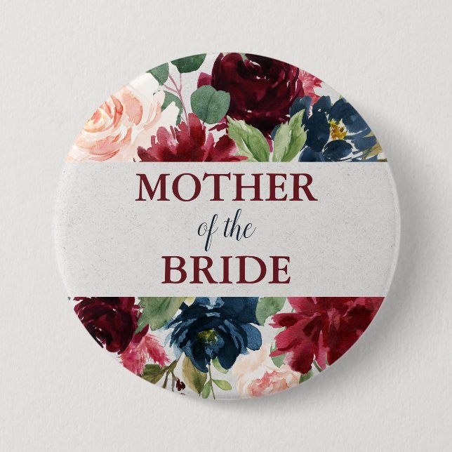 Marsala & Navy Floral Shabby Chic Mother of Bride Button (Front)