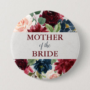 Marsala & Navy Floral Shabby Chic Mother of Bride Button