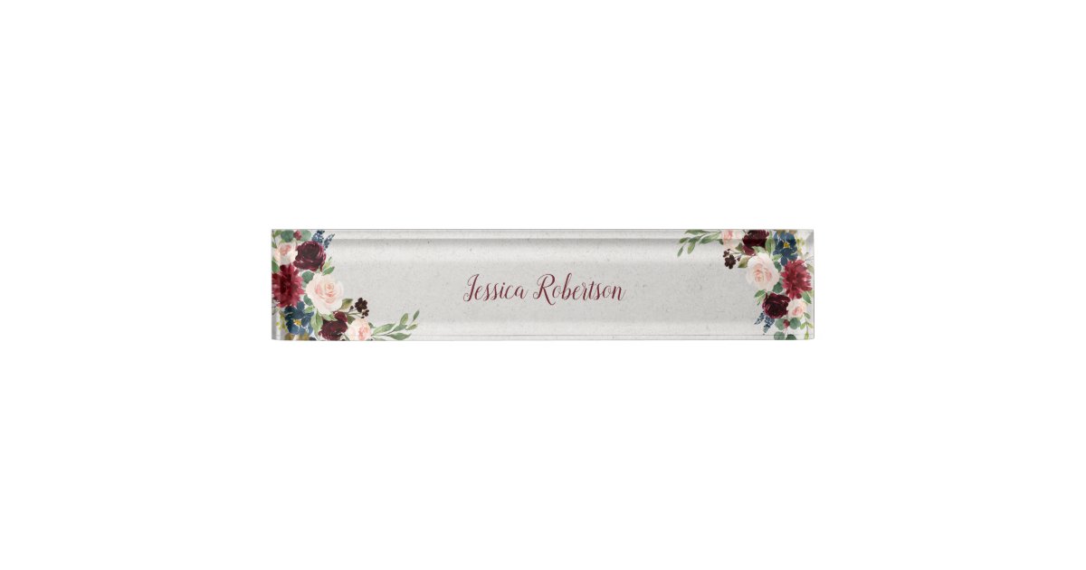 Marsala Navy Floral Shabby Chic Office Custom Desk Name Plate