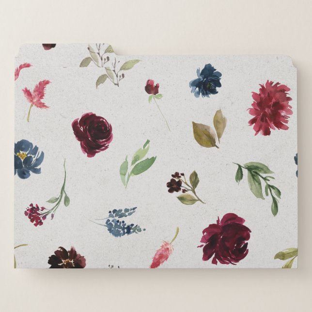 Marsala & Navy Floral Shabby Chic Personalized File Folder (Front Left)