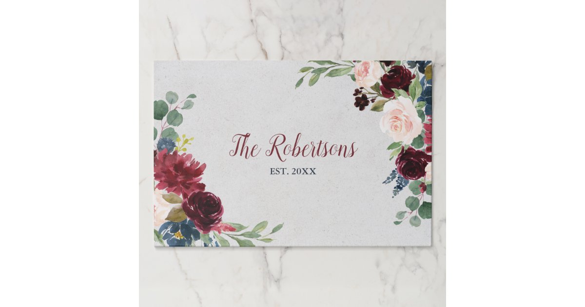 Marsala Navy Floral Shabby Chic Personalized Paper Placemat Zazzle Com