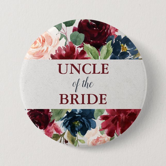 Marsala & Navy Floral Shabby Chic Uncle of Bride Button (Front)