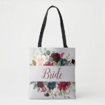 Marsala Navy Floral Shabby Chic Wedding Day Bride Tote Bag<br><div class="desc">Marsala Navy Floral Shabby Chic Wedding Day Bride Tote Bag makes the perfect gift for the bride to be for her wedding day.  The soft marsala and navy blue flowers and brush lettering make this custom tote a must-have.</div>