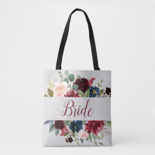 Marsala Navy Floral Shabby Chic Wedding Day Bride Tote Bag