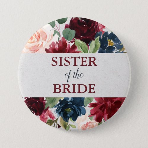 Marsala Navy Floral Sister of Bride Maid of Honor Button