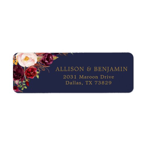 Marsala Navy Flowers Return Address Label