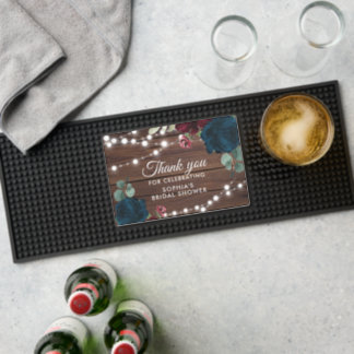 Marsala & Navy Flowers Rustic Bridal Shower Bar Mat