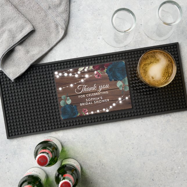 Marsala & Navy Flowers Rustic Bridal Shower Bar Mat (Insitu (Bar 1))
