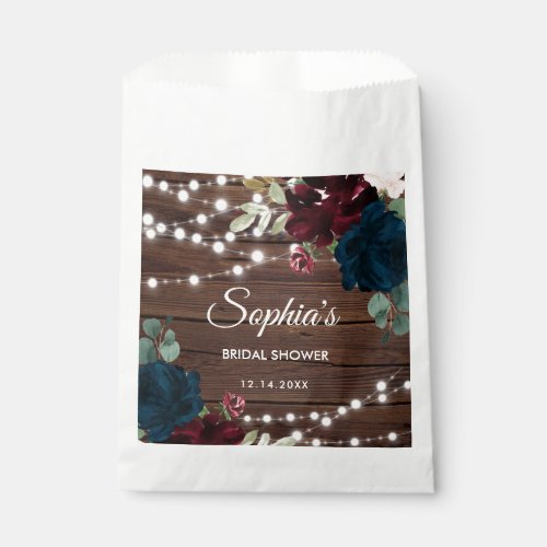 Marsala  Navy Flowers Rustic Bridal Shower  Favor Bag