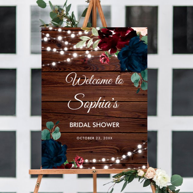 Marsala & Navy Flowers Rustic Bridal Shower Foam Board (Creator Uploaded)