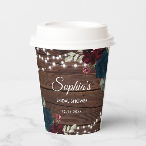 Marsala  Navy Flowers Rustic Bridal Shower  Paper Cups