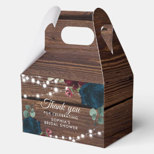 Marsala & Navy Flowers Rustic Bridal Shower V2 Favor Boxes