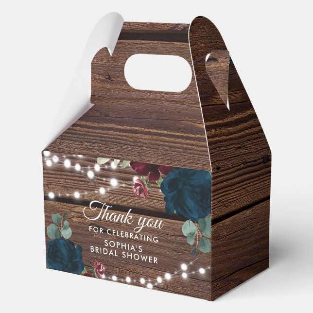 Marsala & Navy Flowers Rustic Bridal Shower V2 Favor Boxes (Front)