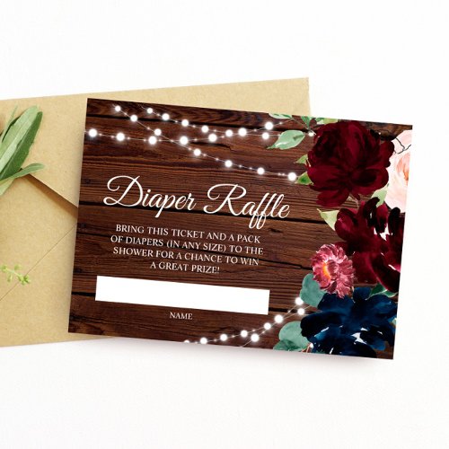 Marsala  Navy Flowers Rustic  Diaper Raffle Card