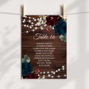Marsala & Navy Flowers Rustic Seating Chart 16 Invitation