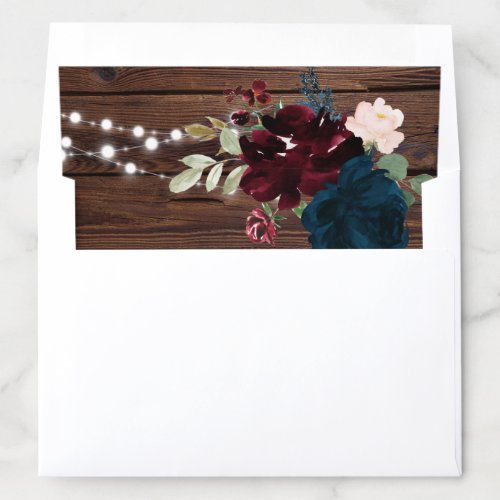 Marsala  Navy Flowers Rustic Wood Wedding Envelope Liner