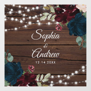 Marsala & Navy Flowers Rustic Wood Wedding Floor Decals
