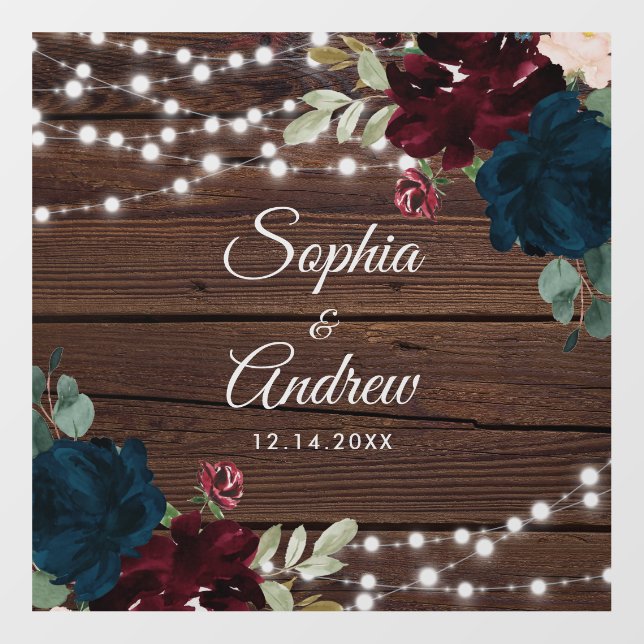 Marsala & Navy Flowers Rustic Wood Wedding Floor Decals (Front)