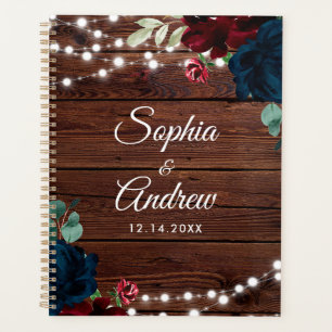 Marsala & Navy Flowers Rustic Wood Wedding Planner