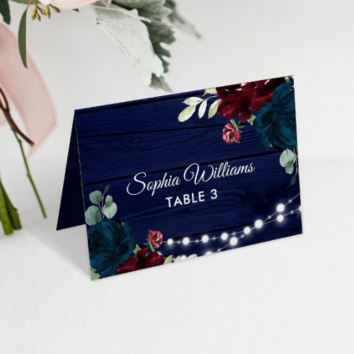 Marsala  Navy Flowers Wedding Place Card