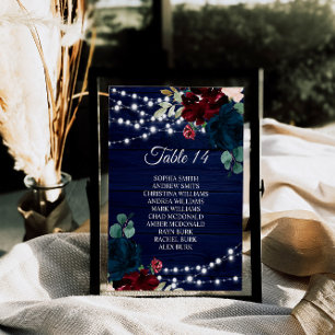 Marsala & Navy Flowers Wood Seating Chart Cards