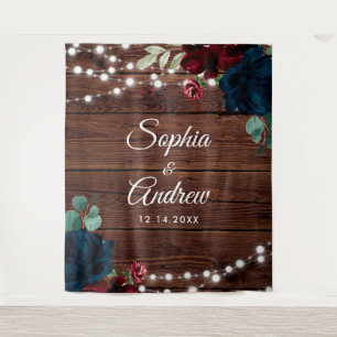 Marsala & Navy Rustic Wood Wedding Tapestry