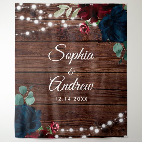 Marsala  Navy Rustic Wood Wedding Tapestry