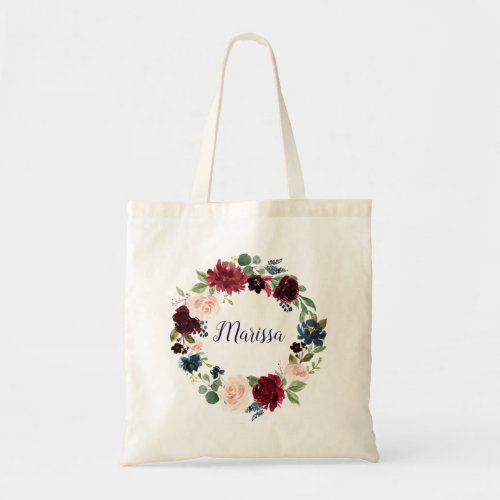 Marsala Navy Shabby Chic Floral Custom Bridesmaid Tote Bag