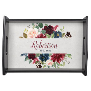 Marsala & Navy Shabby Chic Floral Family Party Serving Tray