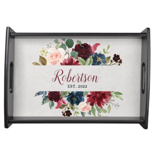 Marsala  Navy Shabby Chic Floral Family Party Serving Tray