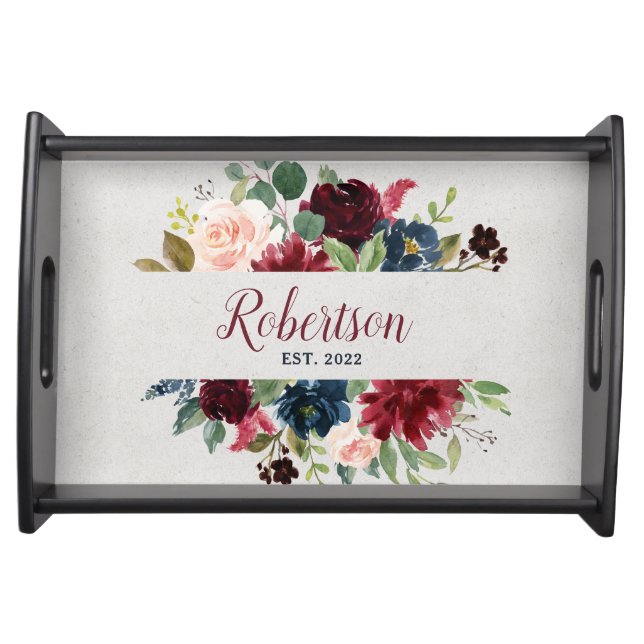 Marsala & Navy Shabby Chic Floral Family Party Serving Tray (Front)