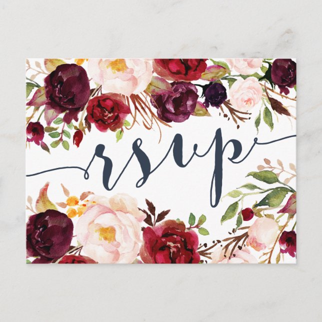 Marsala Navy Wedding RSVP Postcard (Front)