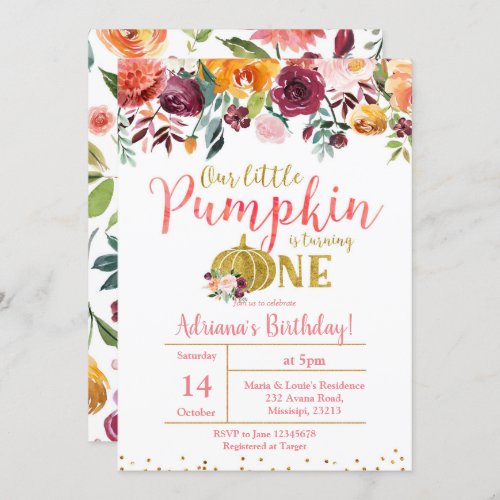 Marsala Our Little Pumpkin Is Turning One Invitation
