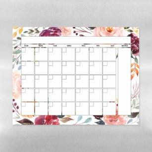 Marsala Peach Floral Monthly Planner Calendar Magnetic Dry Erase Sheet