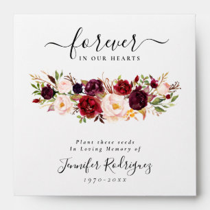 Marsala Peony Boho Seed Packet Memorial Funeral  Envelope