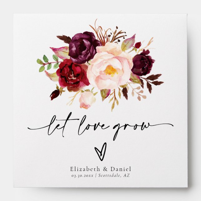 Marsala Peony Boho Wedding Favor Gift Seed Packet Envelope (Front)