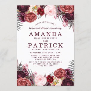 Marsala Peony Fall Rehearsal Dinner Invitations