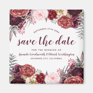 Marsala Peony Fall Wedding Save the Date Magnets