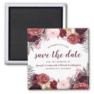 Marsala Peony Fall Wedding Save The Date Magnets