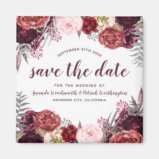 Marsala Peony Fall Wedding Save The Date Magnets Zazzle Marsala Peony Fall Wedding Save The Date Magnets