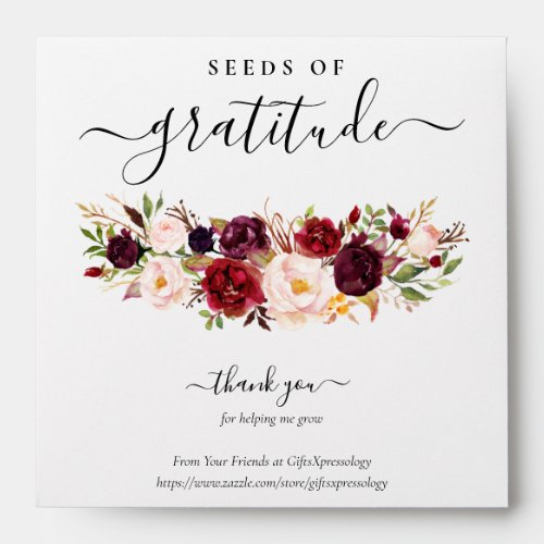 Marsala Peony Seeds of Gratitude Gift Seed Packet Envelope