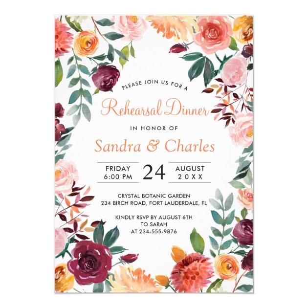 Marsala Pink Botanical Rehearsal Dinner Invitation